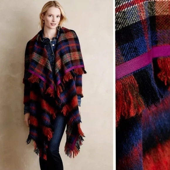 Anthropologie Hei Hei Tartan Plaid Wool Blend Blanket Coat - Size XS/S - Picture 3 of 13